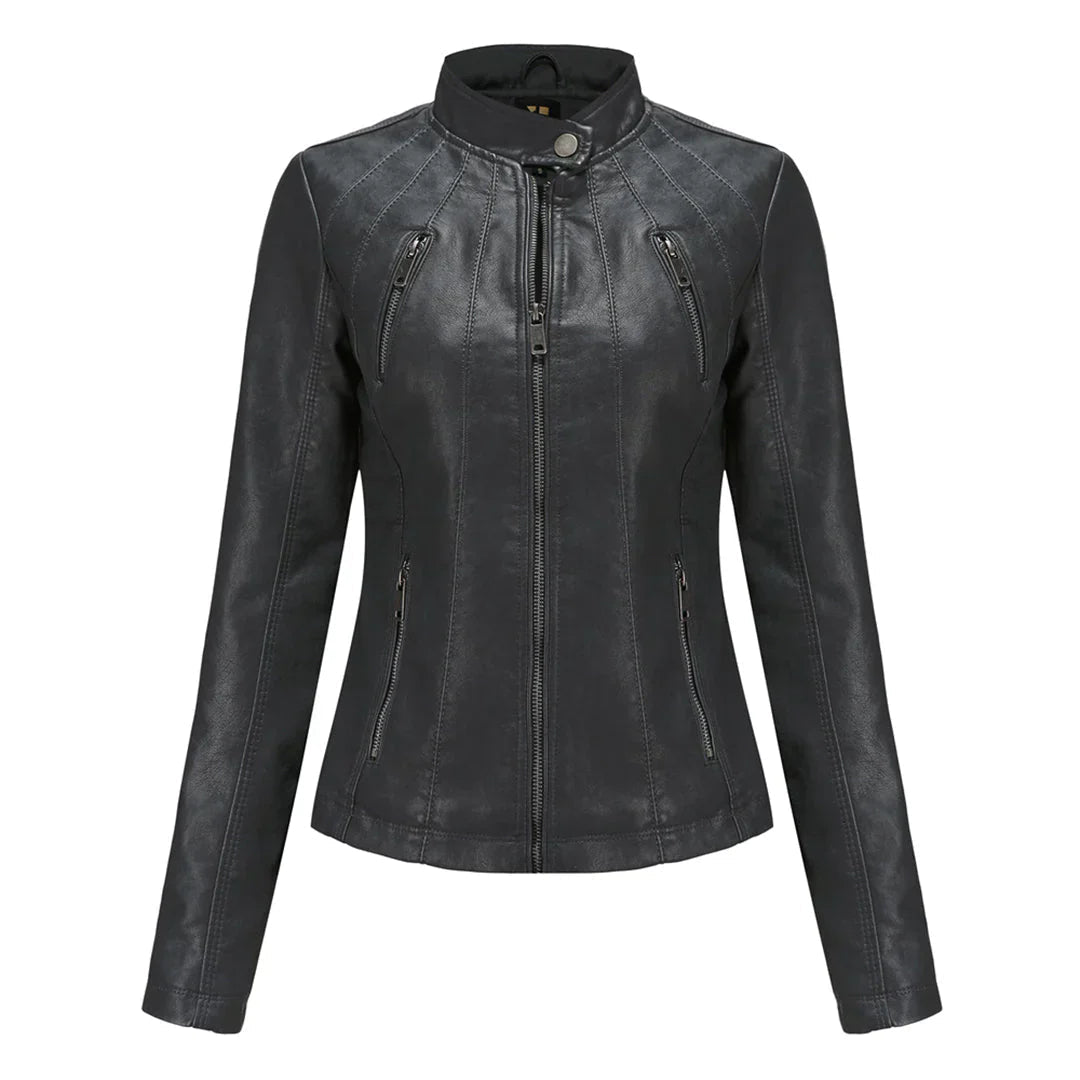 Comfortable Vegan Leather Jacket with Double Pocket for Women | Perfect for Casual Days