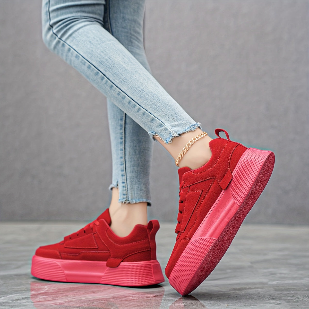 Elegant Solid Color Sports Sneakers With Front Closure for Women | Perfect for Casual Days