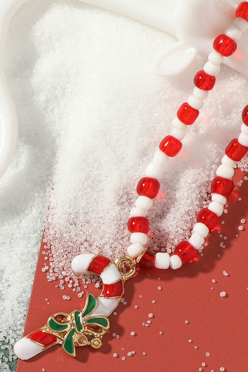 Enamelled Candy Cane Beaded Necklace