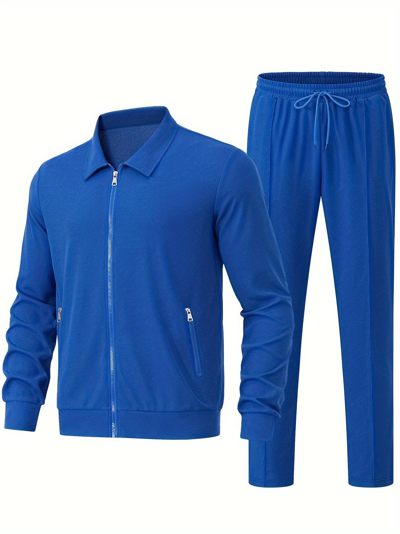 Warm Solid Color Zip Up Tracksuit with Jacket and Joggers for Men | Ideal for Winter