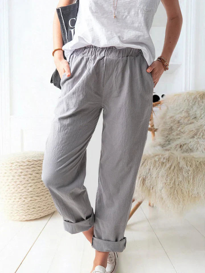 Casual linen trousers with elastic band - comfortable & stylish