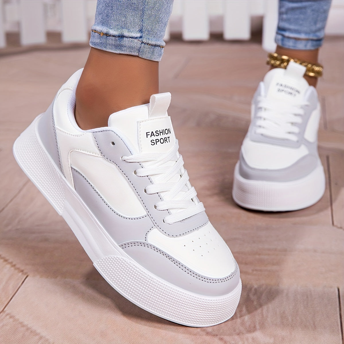 Elegant Contrast Color Platform Sneakers for Women | Perfect for Casual Days