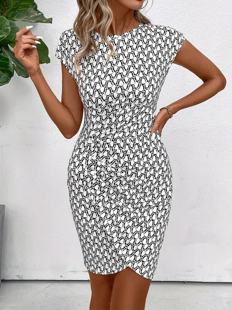 Riley – elegant dress with a round neckline and an all-over print