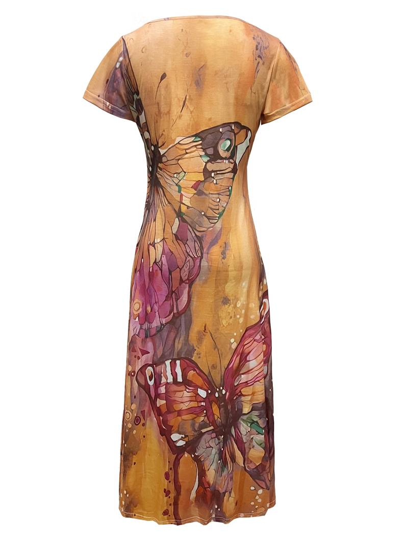 Grace - butterfly print v-neck dress for spring & summer