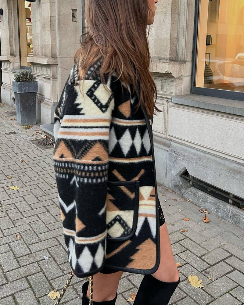 Geometric Patterned Wool Coat – Bold and Cozy Outerwear