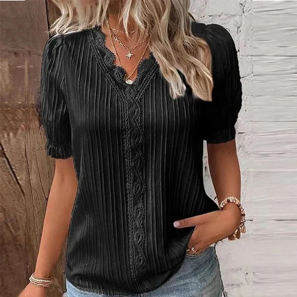 Emma – elegant blouse with v-neck and lace