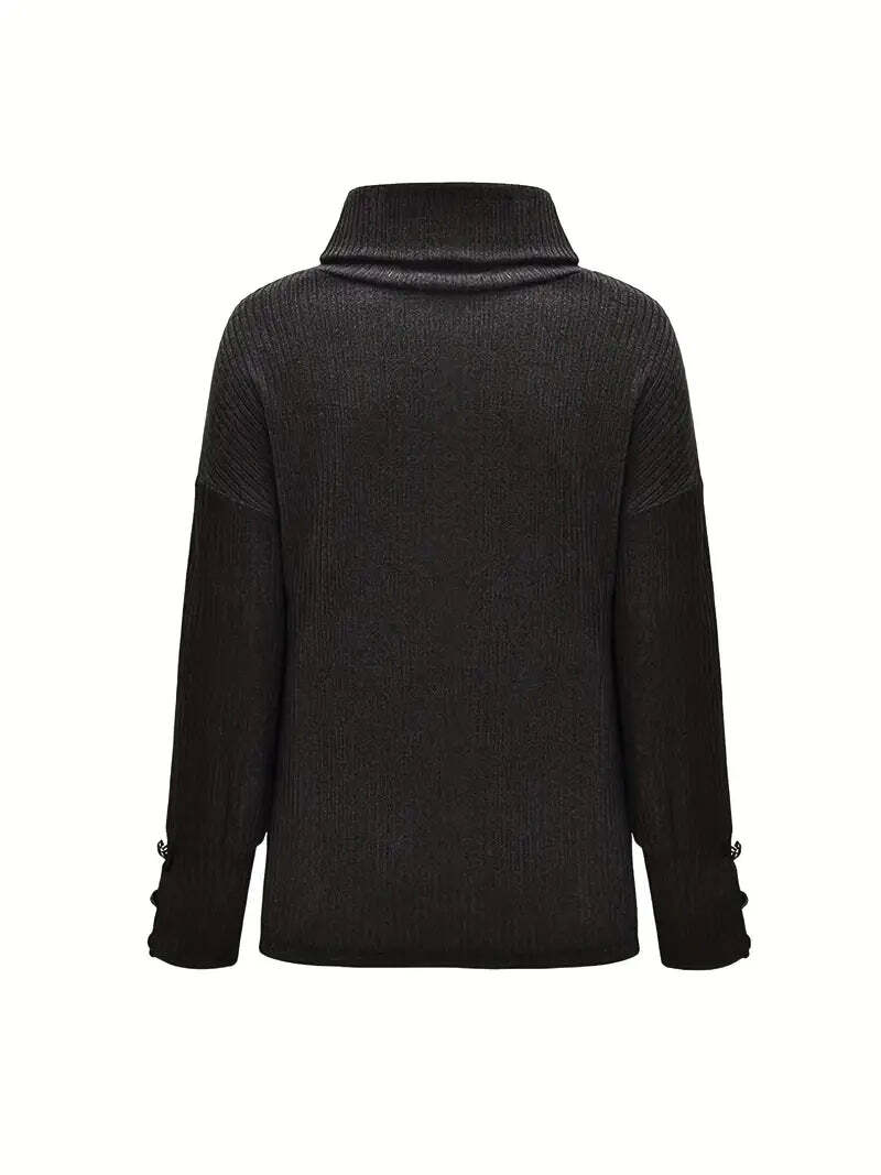 Casual Black Cotton Turtleneck Sweater for Women | Perfect for Casual Days