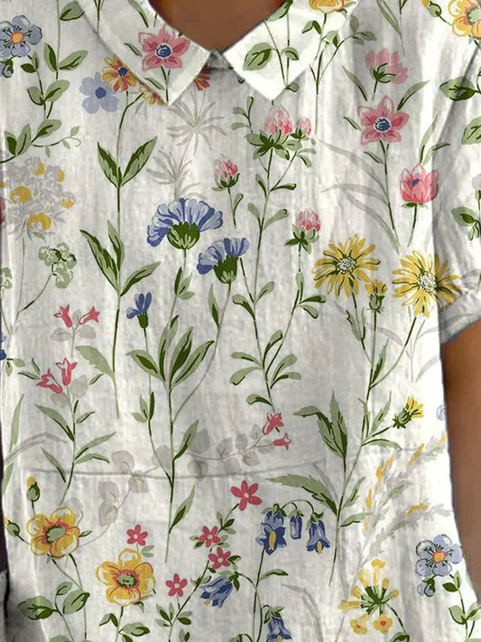 Camila - casual shirt for women made of cotton and linen with retro floral print