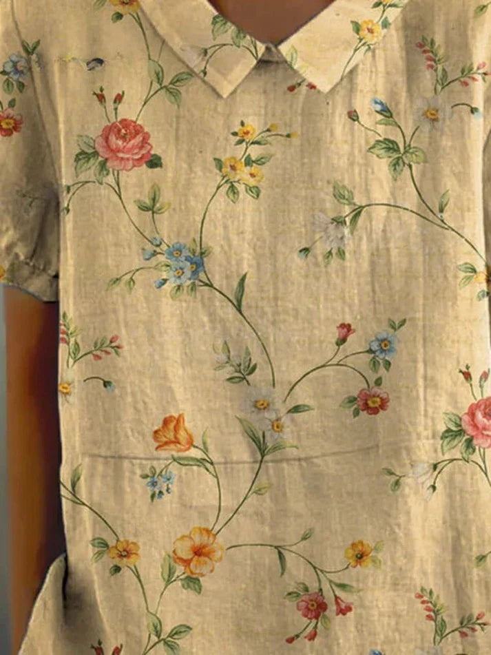 Karla - casual shirt for women made of cotton and linen with retro floral print