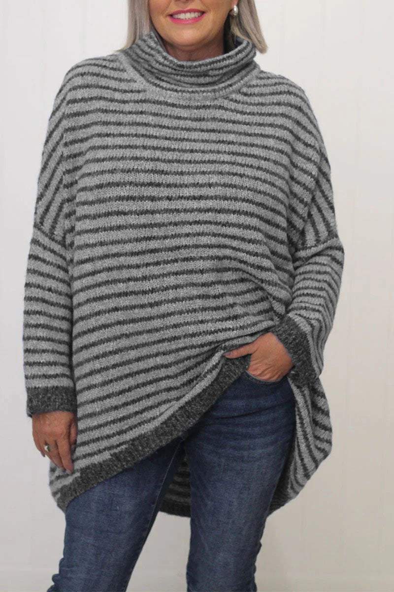 Iwoen™ - Striped turtleneck sweater