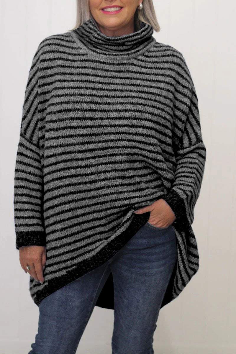 Iwoen™ - Striped turtleneck sweater