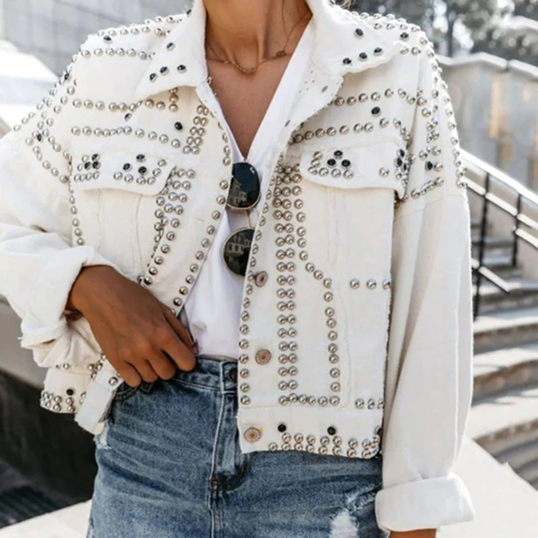 Stylish Retro Vegan Leather Jacket with Pearls for Women | Perfect for Casual Days