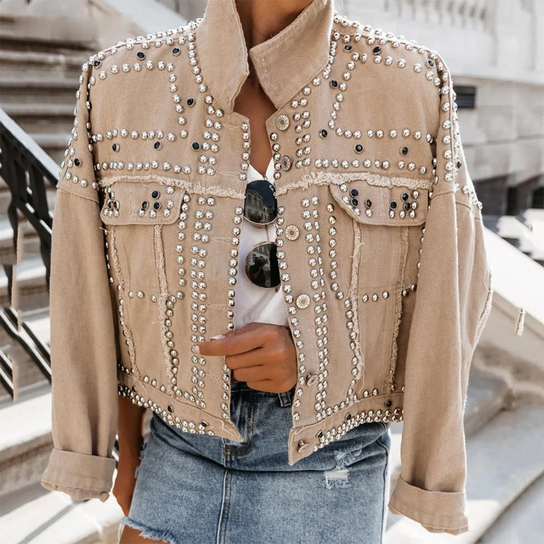 Stylish Retro Vegan Leather Jacket with Pearls for Women | Perfect for Casual Days