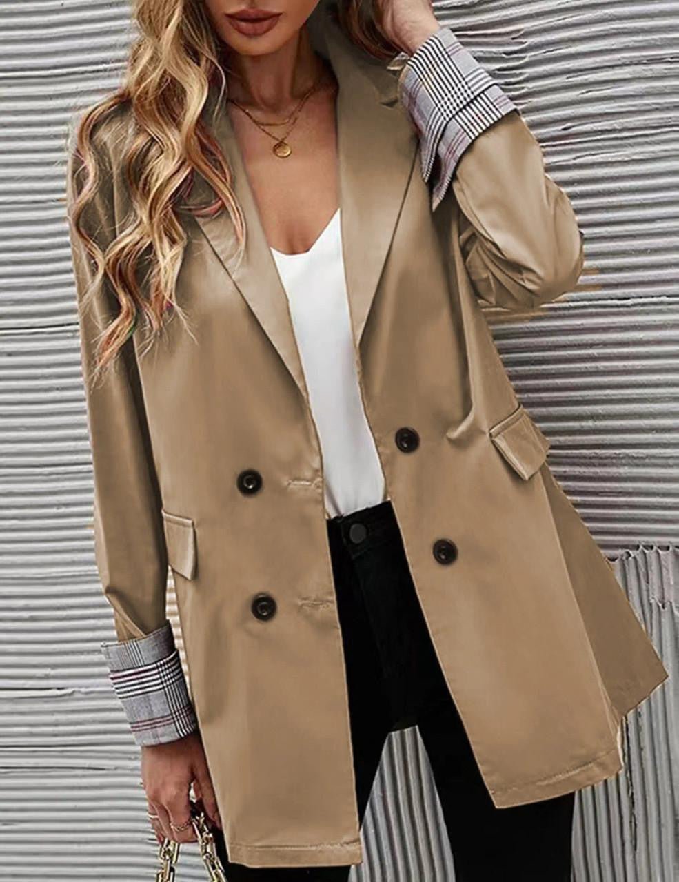 Lapel Double-Breasted Blazer Coat