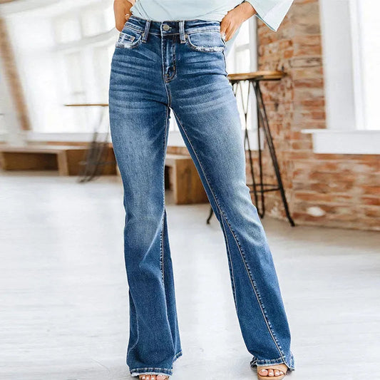 Trendy high-waisted jeans for fashion-conscious women in winter