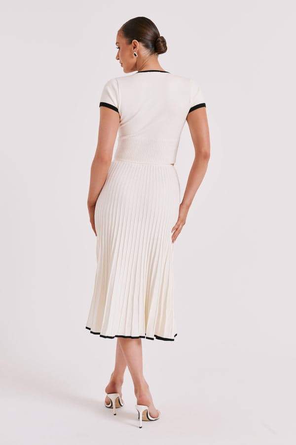 Marcia V-neck Pleated Skirt Set