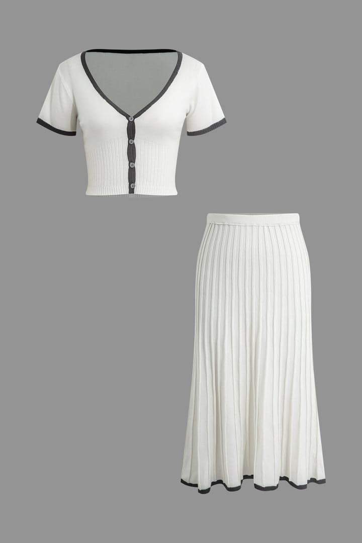 Marcia V-neck Pleated Skirt Set