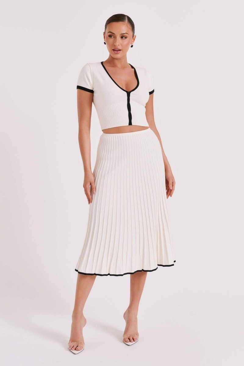 Marcia V-neck Pleated Skirt Set