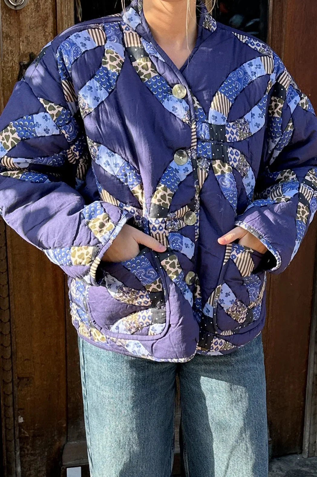 Vintage Sari Print Quilted Jacket