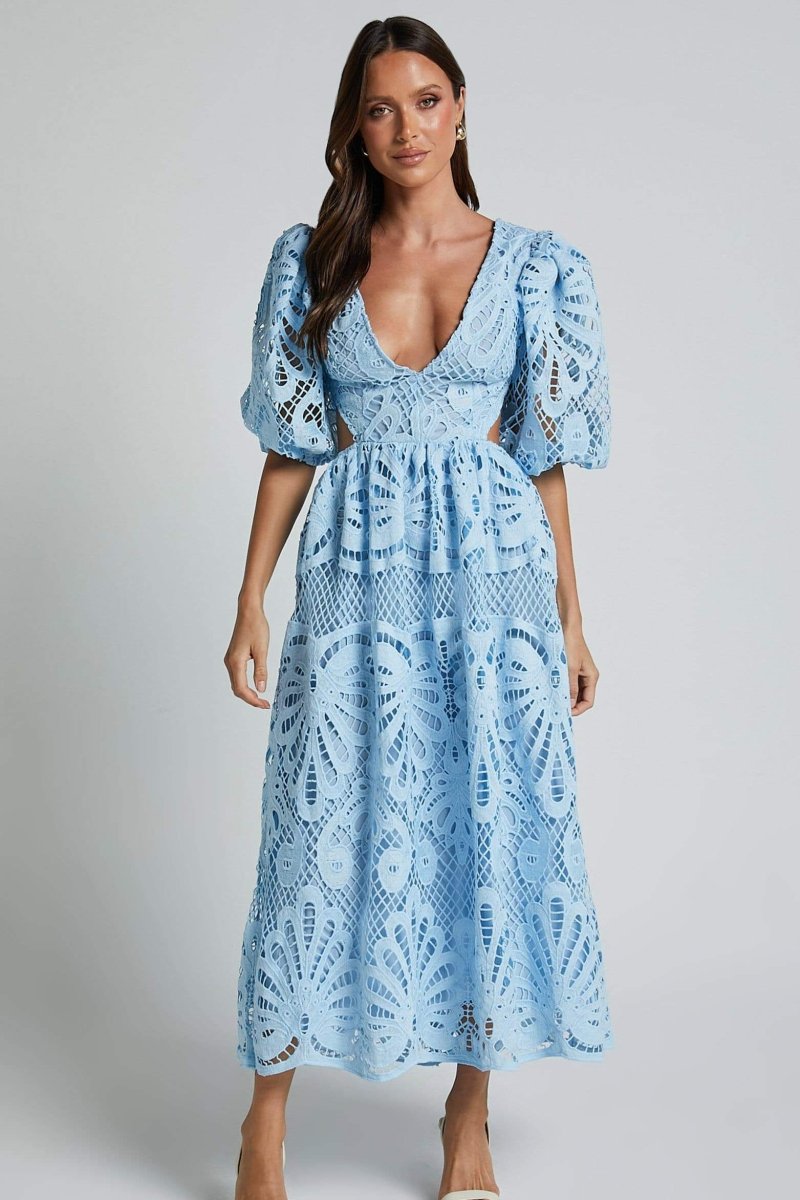 Sandra Embroidered Lace Cut-out Midi Dress