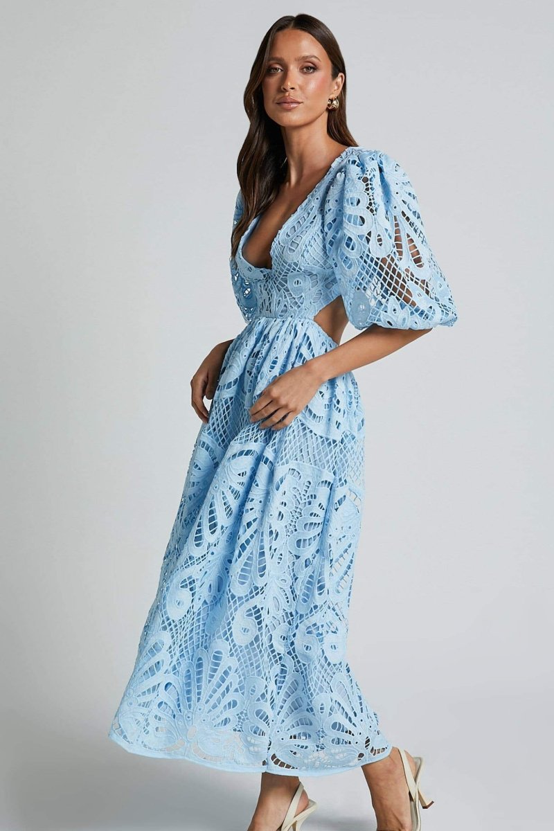 Sandra Embroidered Lace Cut-out Midi Dress