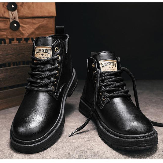 Declan - vintage pu leather lace up boots