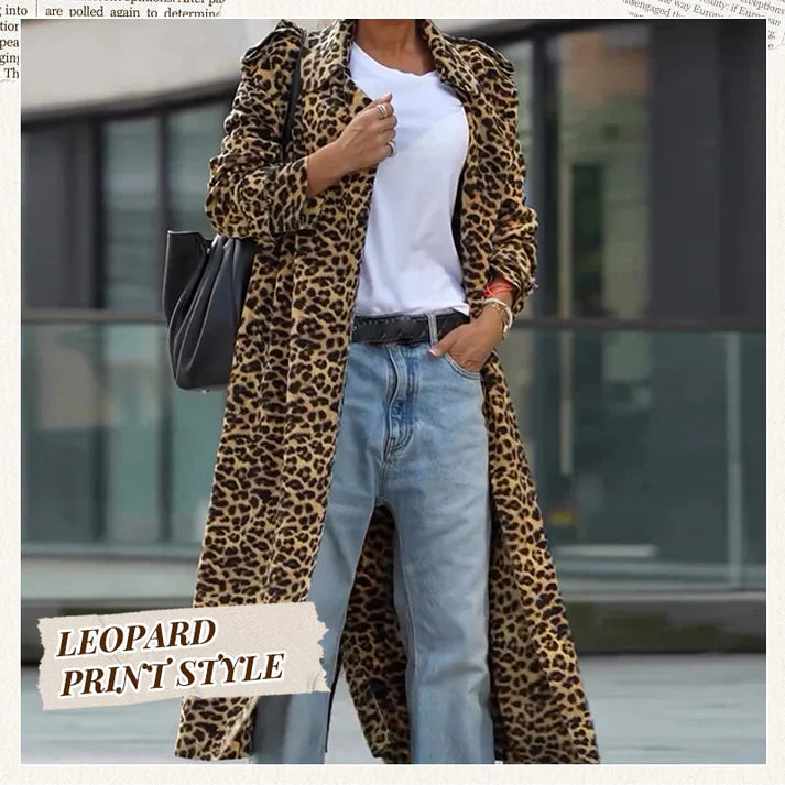 Zarina™ - Leopard print velvet trench coat