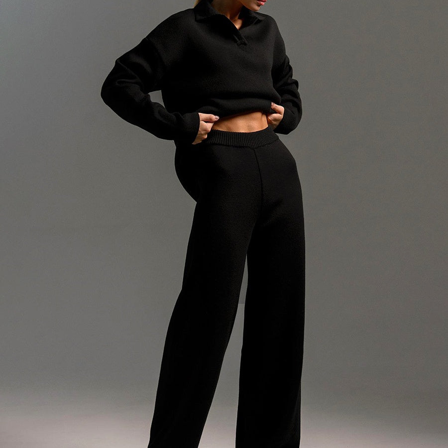 Avril™ - 2-Piece Set: Knitted Top and Wide-Leg Trousers