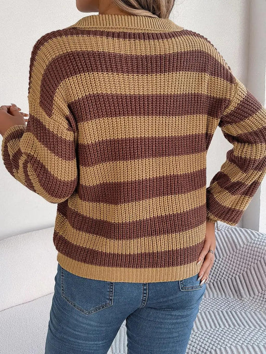 Striped Knit Polo Sweater