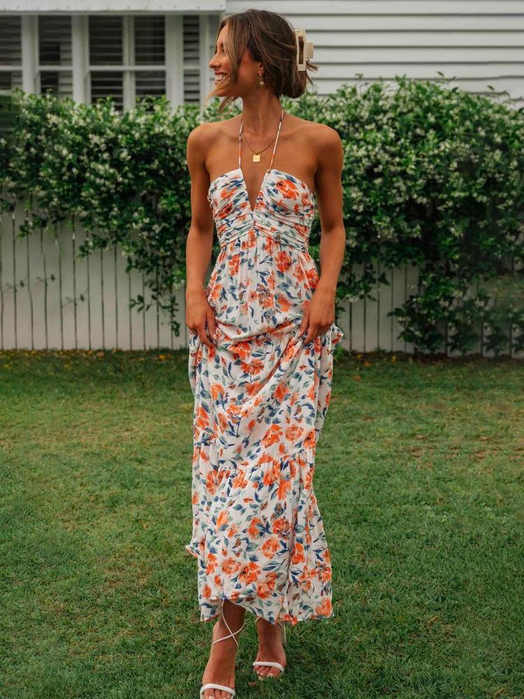 Sue Floral Printed Halterneck Maxi Sundress