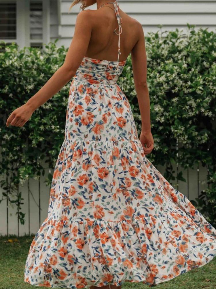 Sue Floral Printed Halterneck Maxi Sundress