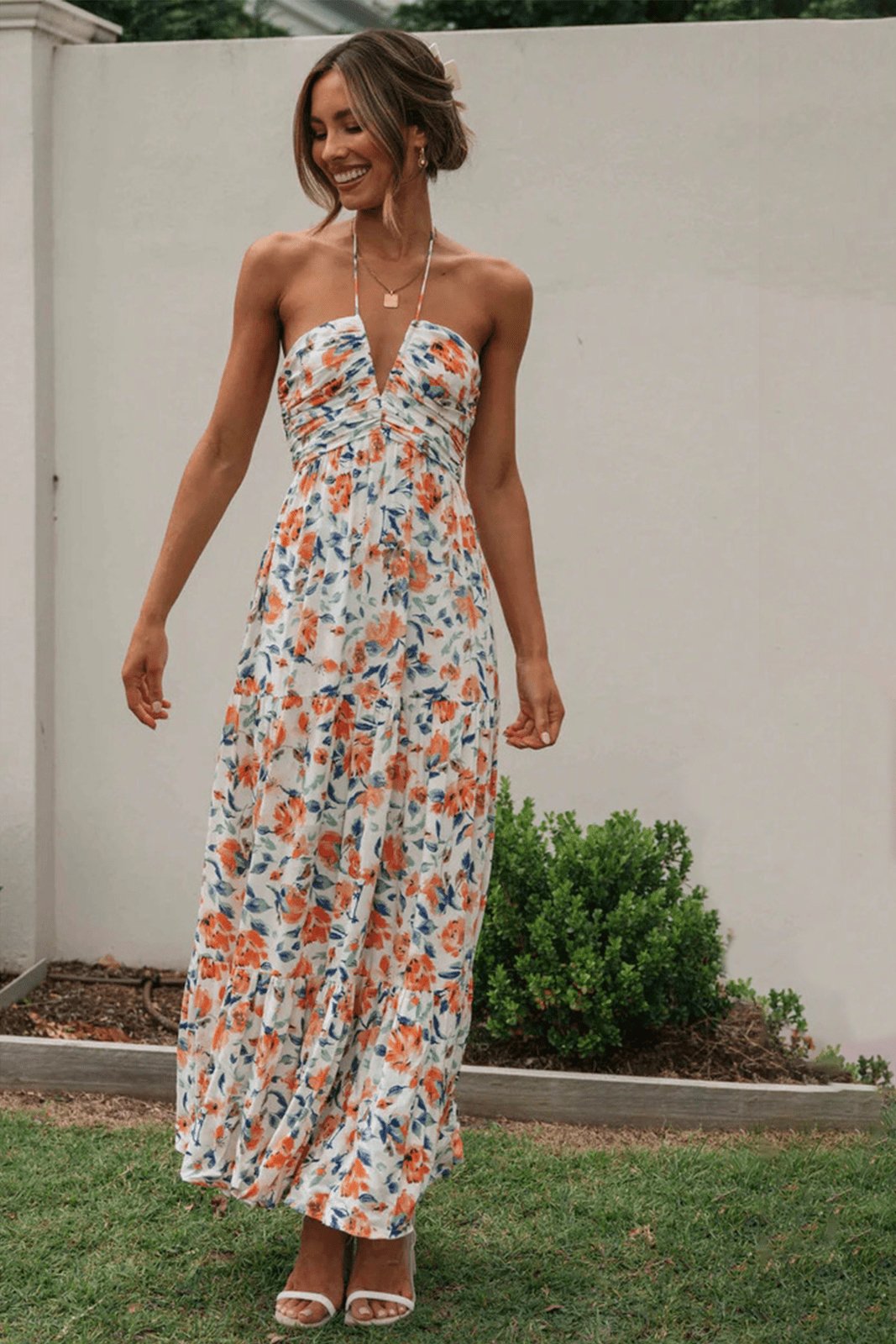 Sue Floral Printed Halterneck Maxi Sundress