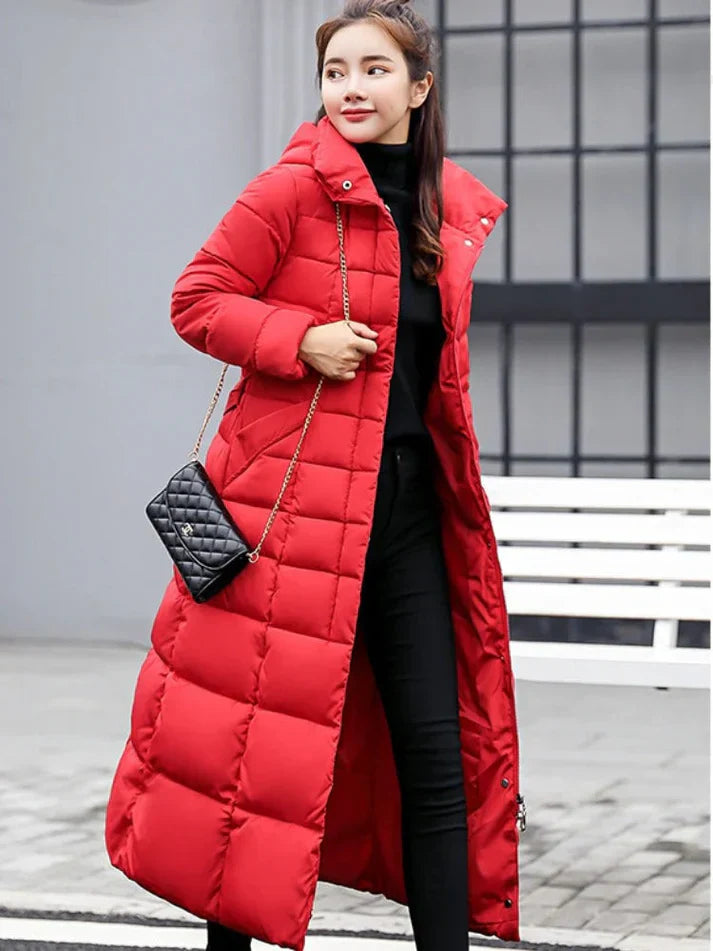 Estella - long warm winter coat with belt for women