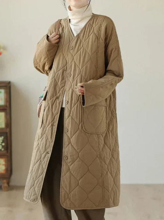 Long quilted jacket without collar - aubrie