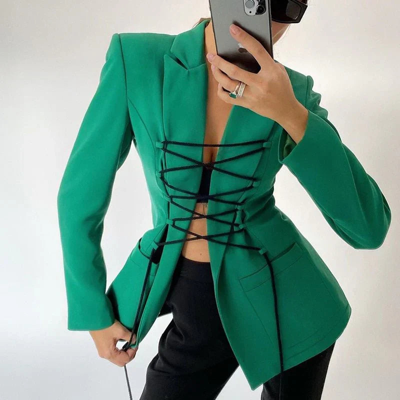 Tati - lace-up blazer, sleeve pockets, thin coat